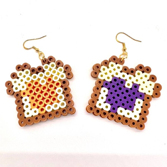 8-Bit Toast Earrings - PB&J Earrings - Peanut Butter Jelly Toast - Butter Toast - Picture 1 of 10